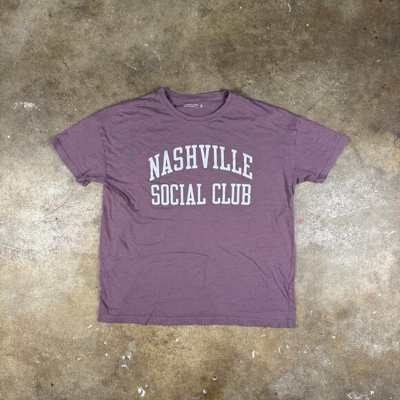Abercrombie Nashville Social Club Tee Women M Rose Purple Flocked‎ Graphic - Picture 1 of 9